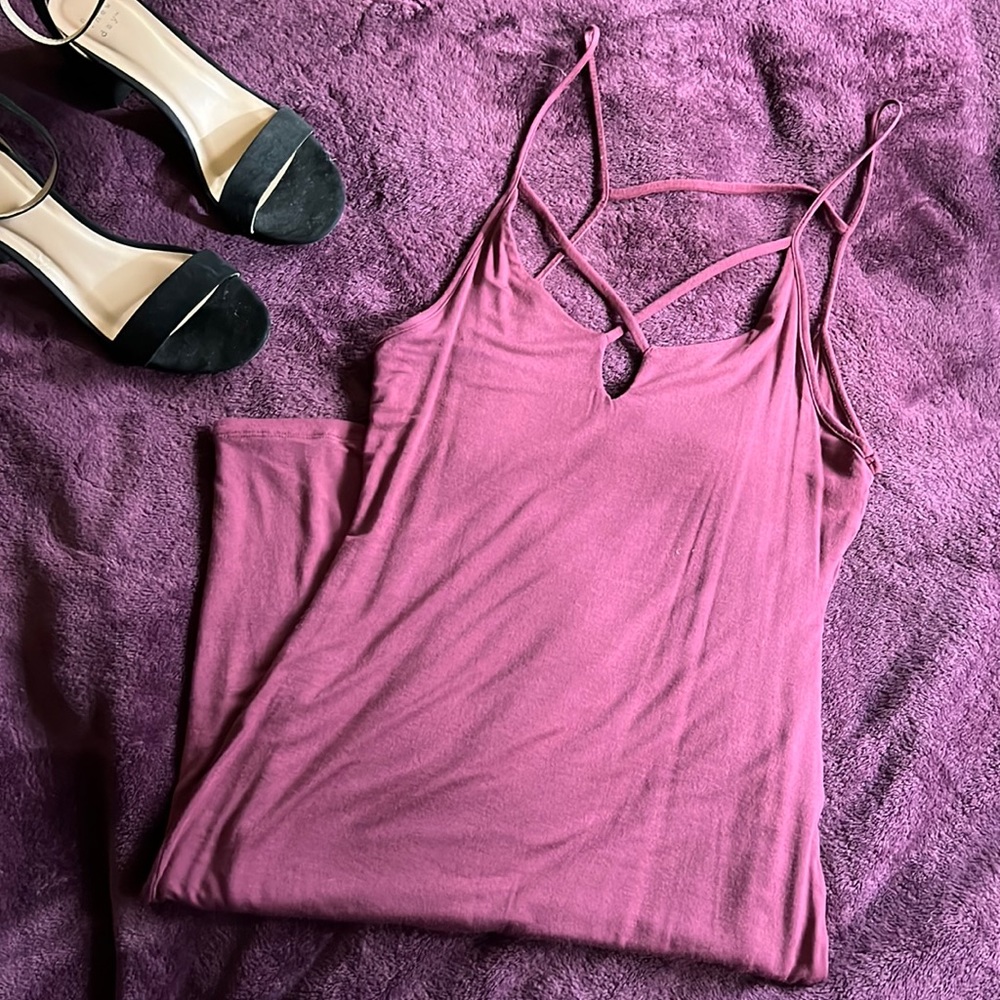 Purple strappy body con dress